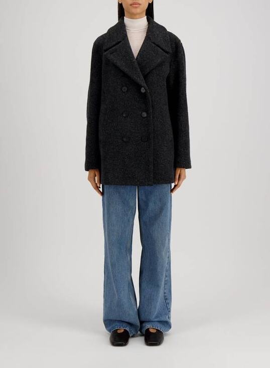 Harris Wharf London Jackets & Blazers - HARRIS WHARF Faux Fur Sailor Double Breasted Jacket in Anthracite IT 42 US 6